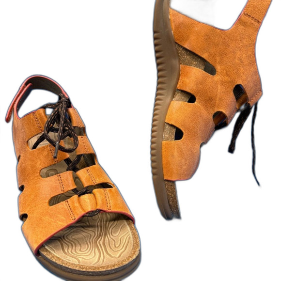 Bionica Shoes - Bionica wedge orange leather sandals brown lace up  closure size 9.5
